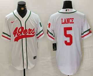 Mens San Francisco 49ers #5 Trey Lance White Mexico Cool Base Stitched Baseball Jersey